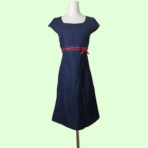 🐬 vintage dark blue, square neck, cap sleeve, A-line denim dress by PORTS